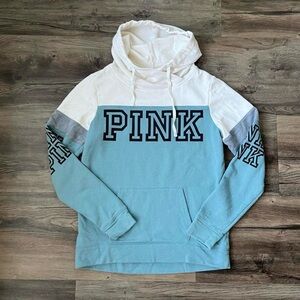 Victoria's Secret PINK Colorblock Blue and White Funnel Hoodie